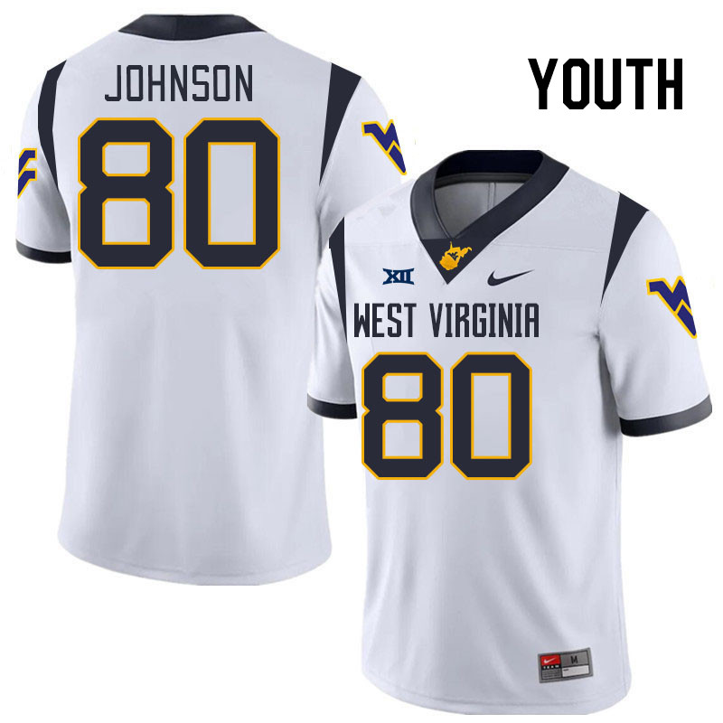 Youth #80 TJ Johnson West Virginia Mountaineers College 2024 New Uniforms Football Jerseys Stitched